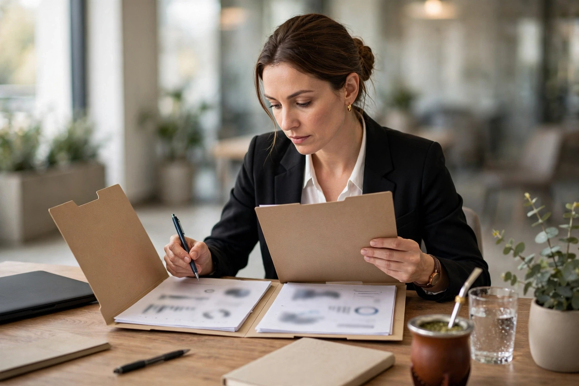 Gerente comparando propuestas SEO sobre la mesa