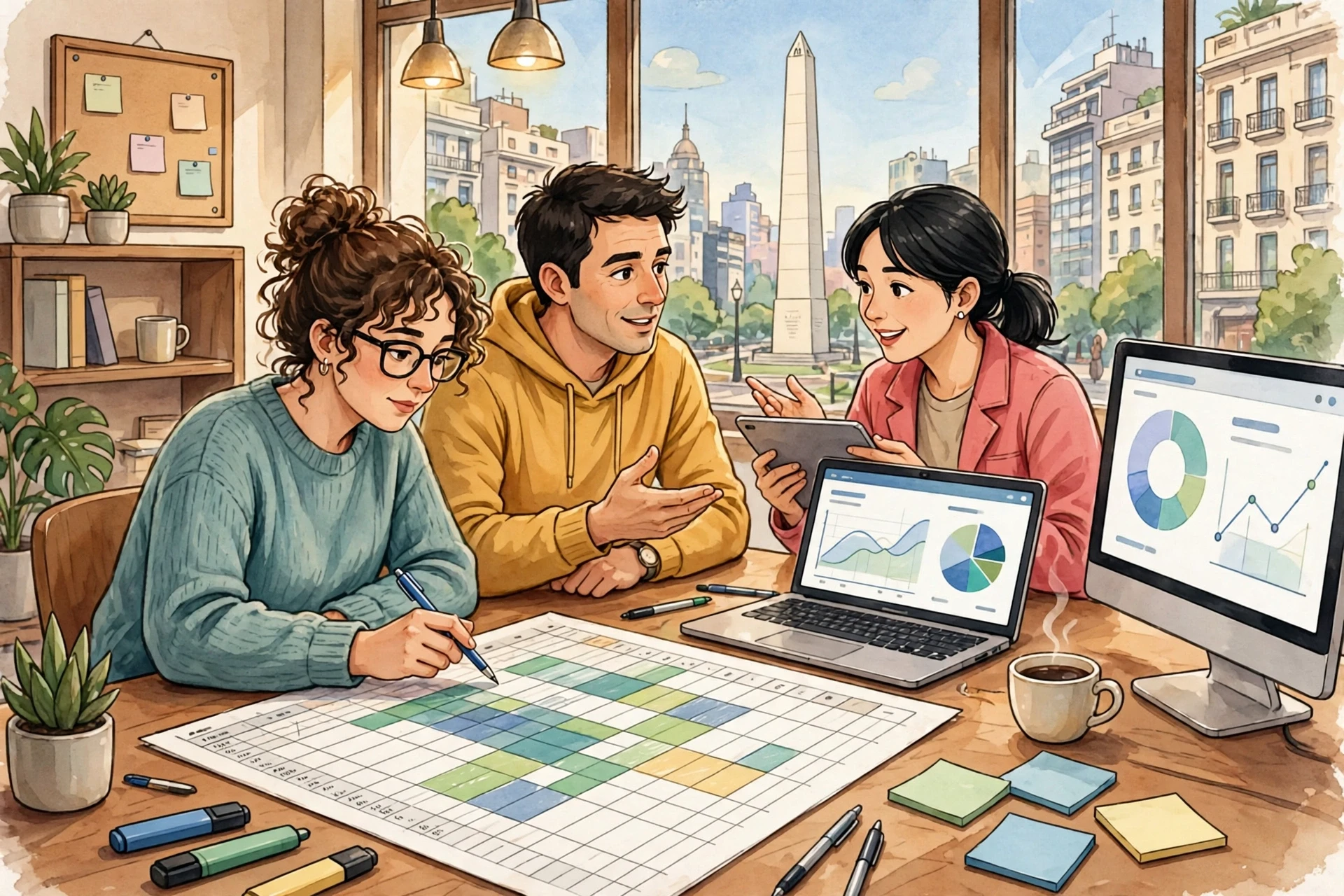 Equipo etiquetando enlaces en panel analítico